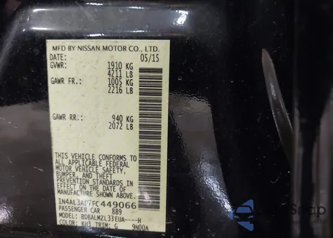 2015 Nissan Altima 2.5 Sv from USA, damaged, VIN 1N4AL3AP7FC449066